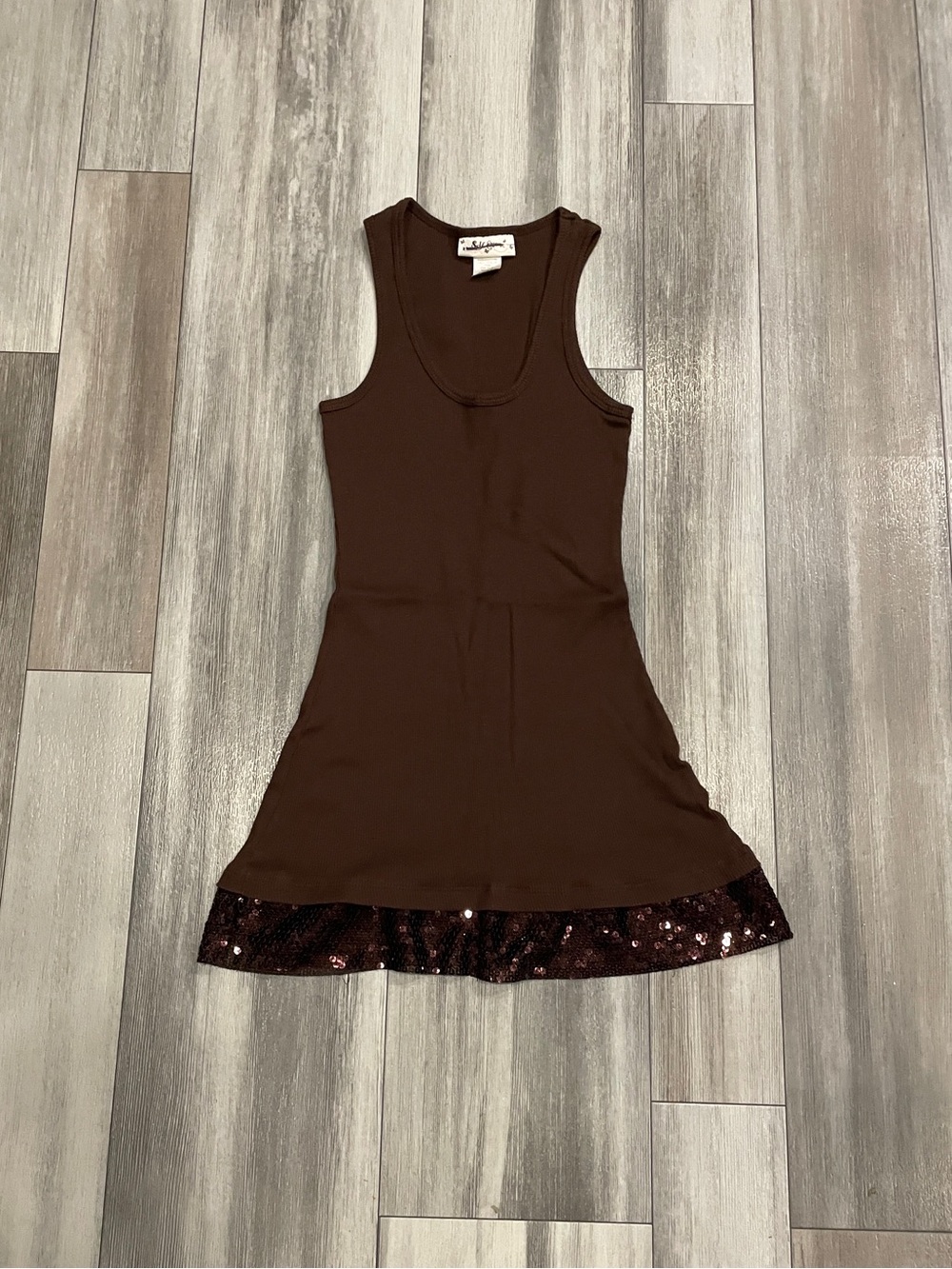 Y2K Self Esteem Brown Sequin Hem Mini Dress Size M